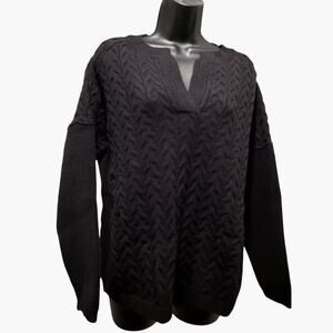 NWT Zaful Women's Cable Knit Fall, Winter V Neck Pullover Sweater Black Size M